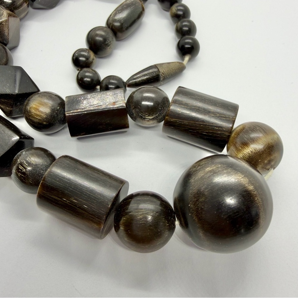 Antique Art Deco Carved Polished Genuine Horn Bead Statement Necklace 18 Inch